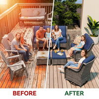 Patio Furniture Set 6-Piece Outdoor Patio Conversation Set with Blue Cushions Lawn Furniture — Before & After