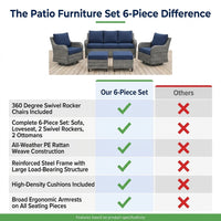 Patio Furniture Set 6-Piece Outdoor Patio Conversation Set with Blue Cushions Lawn Furniture — Comparison