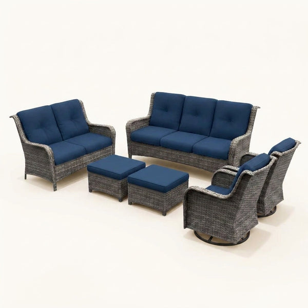 Patio Furniture Set 6-Piece Outdoor Patio Conversation Set with Blue Cushions Lawn Furniture — Studio Shot