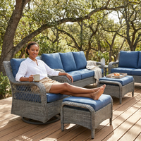 Patio Furniture Set 6-Piece Outdoor Patio Conversation Set with Blue Cushions Lawn Furniture — Lifestyle